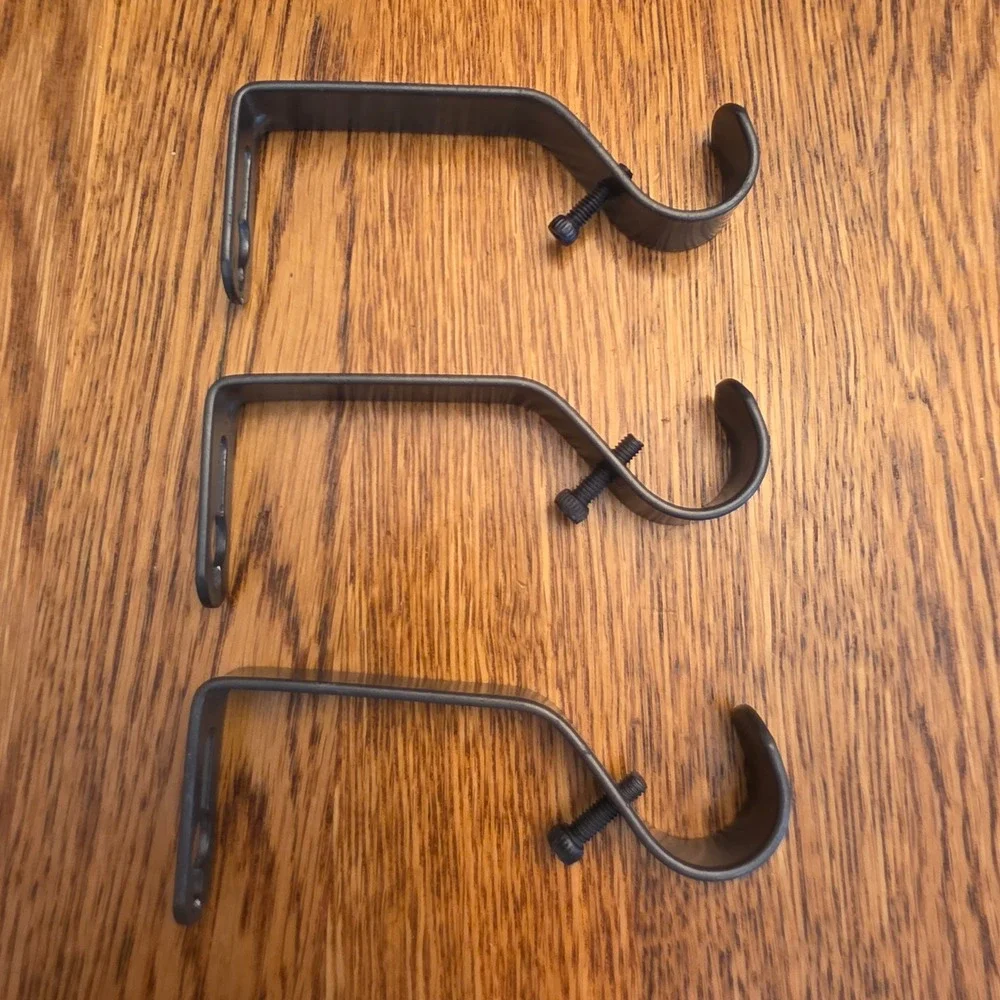 Set of 3 Matte Black Metal Curtain Rod Brackets Adjustable Wall Mount Hardware